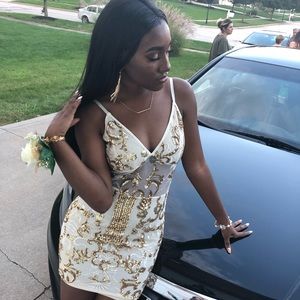 HOMECOMING/ FORMAL DRESS WHITE AND GOLD